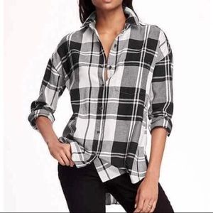 Black and white plaid boyfriend flannel
